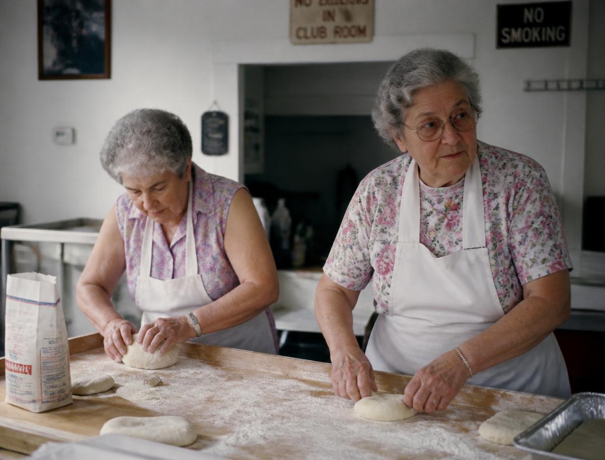 Two members making dough together in the clubhouse kitchen